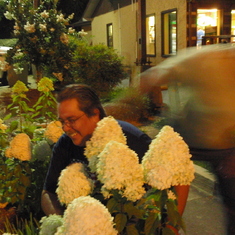 A surprise quick get-away (the blur) was Scott after planting a kiss on Brian's cheek as a joke