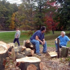 Reva, Brian, Jimmy and myself cutting firewood on Dogwood Drive, Berea, Ky.