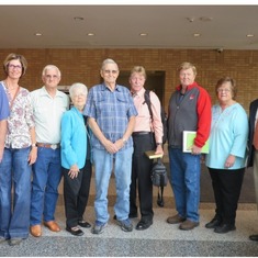 A Quilt of Honor Family Photo - Gathered at the International Quilt Study & Museum in Lincoln, NE in October 2016 to donate the Quilt. Left-to-Right Mark & Gail Mussman - Ron Wilson - Dee Wagner - Darrell Boston-Richard Boston - H. Earl & Mary Boston - Jo