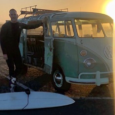 Dave in his happy place - Dawn patrol at Bolsa with Waffles