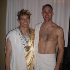 Just found this pic-Dave @ my 40th B-Day toga party--with his shirt off, no less!!   ;o)  --Tom K.