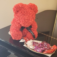 The big floweral teddy bear Jimmy gave me. I really do miss you Jimmy.  Tears still flowing.