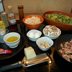 Jimmy's cooking - items assembled for a spinach salad