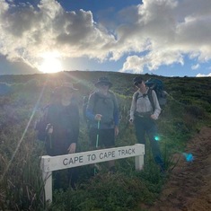 Jim with his daughters Sarah and Jessica walking the Cape to Cape Track September 2020