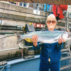 James Baker's Daughter Kimberley fishing salmon on Pacific coast