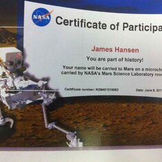 Jim's name was carried to Mars on a microchip apparently
