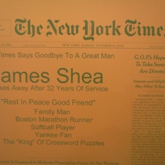 New York Times plate made in Dad's honor by his colleagues at the Times.