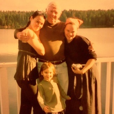 Dad during his first visit to Olympia, Washington, with granddaughters Heather and Erin and great-grandson Sam at Sunrise Beach house in 2004.