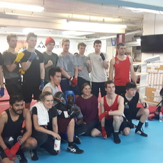 James (with the red toque) with his boxing buddies at Beaver Boxing Club.