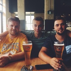 James having a beer with his brother Scott and brother in law Rob in Ottawa summer 2018.