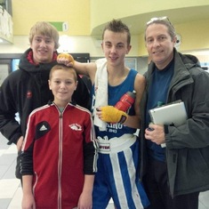 James, at 15, with his dad and boxing pal Ian, after his second win at a boxing tournament in Brampton, Ontario.