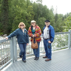 Sheryl, Doris and Dad.  Standing over Little Susitna River. 8/2011