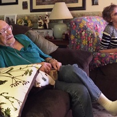 Relaxing...Grandpa Jim listening to Mark talk. (December 2014)