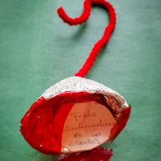 Handmade bell ornament "Frohe Weihnachten from the Schurrs" (Merry Xmas 1969)