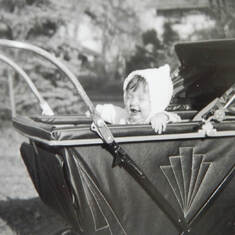 Jimmy in his baby buggy, 1946