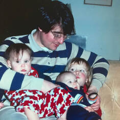 Jimmy with Babies Rachel, Geoffrey, and Ruthie - 1980