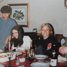 Jimmy, Lynda, Rachel, and Joe enjoying Christmas dinner 1995.