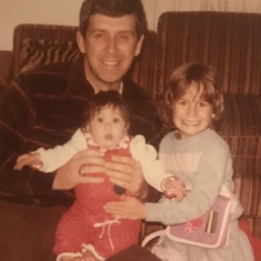 Jim with his two girls, 1983. 