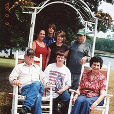 front row: James's dad, Edmon, grandson Trent, mother Jewel
back: Linda, grandson Tanner, Lisa, James