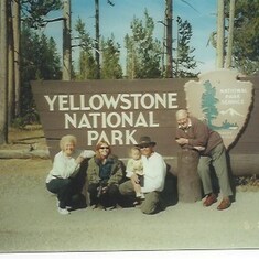 Gladys, Helen, Teia, Bryan and Jim at Yellowstone, USA