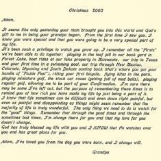Grandpa's letter to Adam 2005