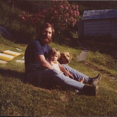 Kellsey and Uncle Jamie at the Machine Shop on Stuart Island 1976(?)