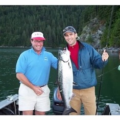 Greg and Jamie with Greg's first salmon - 2002