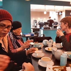 Mama Travi and Tessa Sayers in Newcastle having a cup of tea