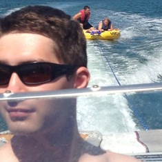 Captain Jared, towing his parents on the tube, Blackwater Sound, Key Largo, FL - 2013