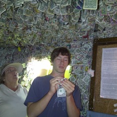 Grandma Lois gave Jared money to decorate and attach to the ceiling - No Name Pub, Big Pine Key, FL
