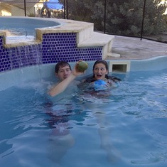 Jared and Syd goofing around - our pool in Key Largo