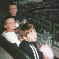 Aaron, Derek, and Jared (front) at Brewer's game.