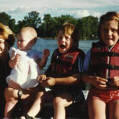 Sheila, Sydney, Jared, and Samantha - summer 1997 on the boat.