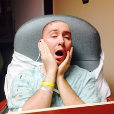 Jared being goofy at UTMB hospital ICU (He was doing "The Scream" painting pose) - His 20th B-day