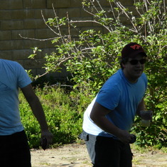Jason playing cornhole. June 2012