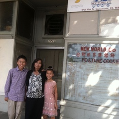 In front of the fortune cookie factory in Sacramento where Jayne grew up working with Mama Wong. 201