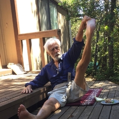 Jay doing yoga at 92. Not bad!