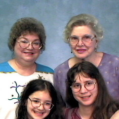 L to R: Jeanine, Granddaughter Amanda, Mother Glennie, Daughter Melanie. August 1999