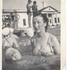 Jeanne and Gussie swimming
