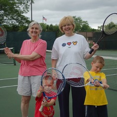 Playing tennis with Mary, Adam and Owen
