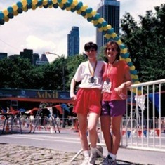 Jeannie and Laura at 10K, Central Park 1993 This might have been Jeannie's first race