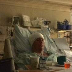 Jeffrey the morning after having brain surgery for removal of a cyst in the 3rd ventricle