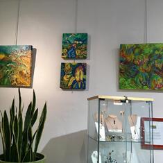 Several of his paintings at the Marin Jewelers Guild.