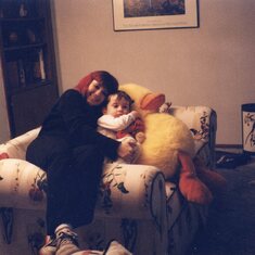 Jennie with sleepy Conor ca 1999