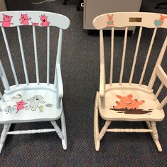 Chairs painted in honor of Ms. Chacon, these will be in the library for children to use