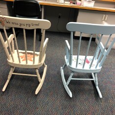 Chairs painted in honor of Ms. Chacon, these will be in the library for children to use