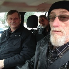8  Three Amigos - Art sits in Jeep with Brother-in-law Lymon and long-time friend Colonel getting braced for goodbye to Kay
