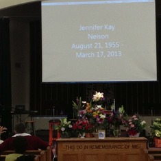 11 Altar with Kay's ashes and floral arrangements