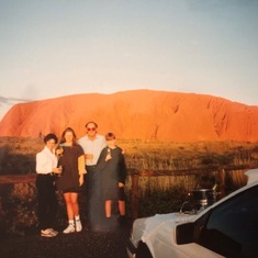 Teri, Stefanie, Jerry, and Jason at Uluru in Australia (1992).