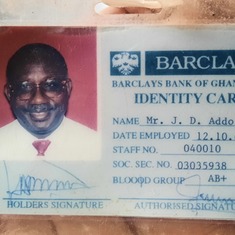 Papa's Barclays ID Card.